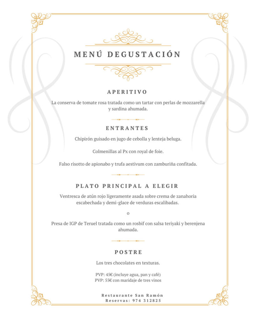Menú degustación Junio 2026 del restaurante San Ramón