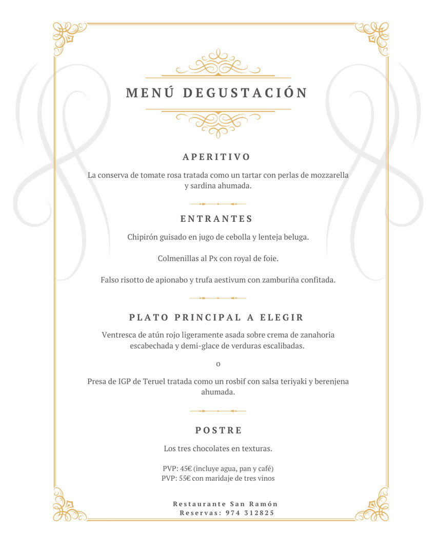 Menú degustación Junio 2026 del restaurante San Ramón